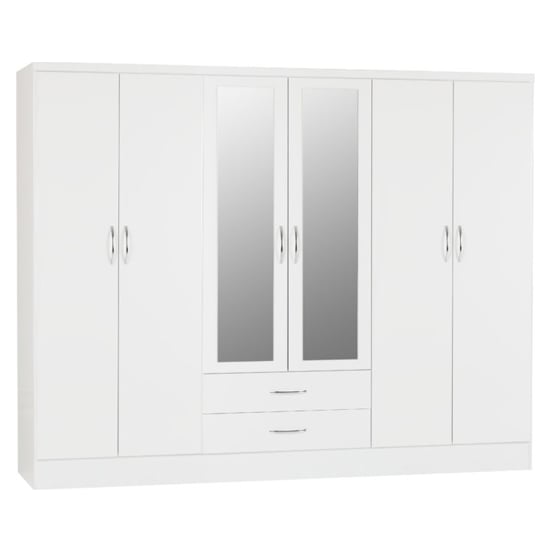 Product photograph of Noir High Gloss 6 Doors 2 Drawers Wardrobe In White from Furniture in Fashion