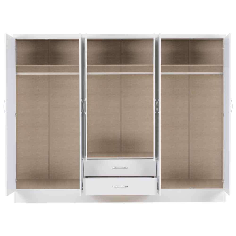 Mack Oak Wooden Wardrobe With 6 Doors White Gloss Front