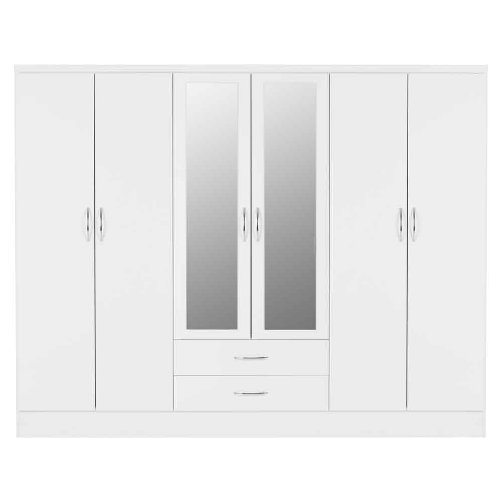 Mack Oak Wooden Wardrobe With 6 Doors White Gloss Front