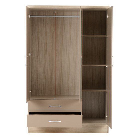 Mack Oak Wooden Wardrobe With 3 Doors Oyster Gloss Front