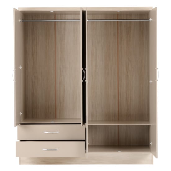 Mack Oak Wooden Wardrobe With 4 Doors Oyster Gloss Front