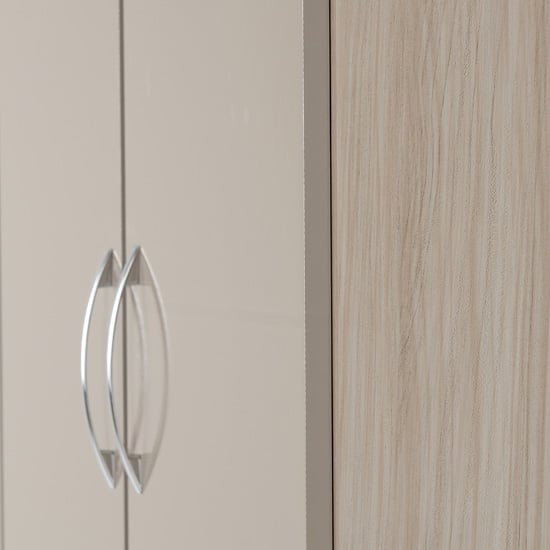 Mack Oak Wooden Wardrobe With 4 Doors Oyster Gloss Front