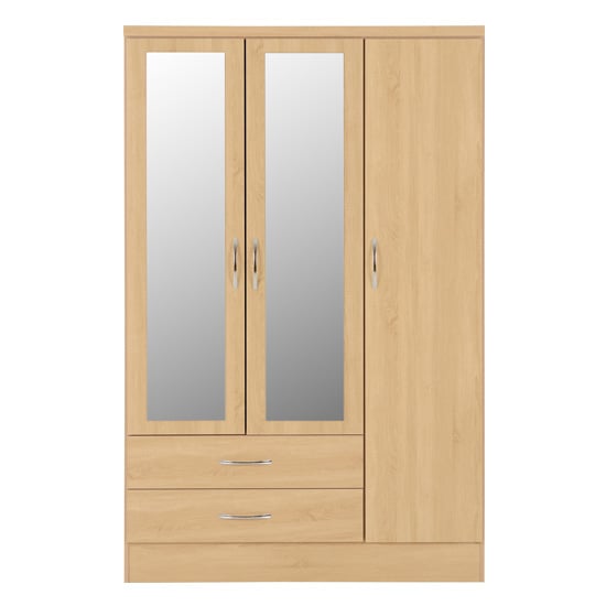 Mack Wooden Wardrobe With 3 Doors 2 Drawers In Sonoma Oak