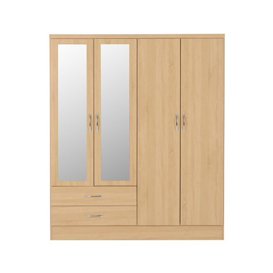 Mack Wooden Wardrobe With 4 Doors 2 Drawers In Sonoma Oak