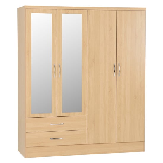 Read more about Noir mirrored wardrobe in sonoma oak with 4 doors 2 drawers