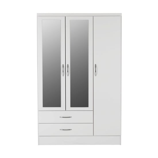 Noir Mirrored Wardrobe In White Gloss With 3 Doors 2 Drawers_2