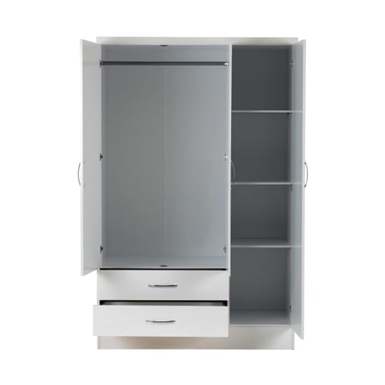 Noir Mirrored Wardrobe In White Gloss With 3 Doors 2 Drawers_3