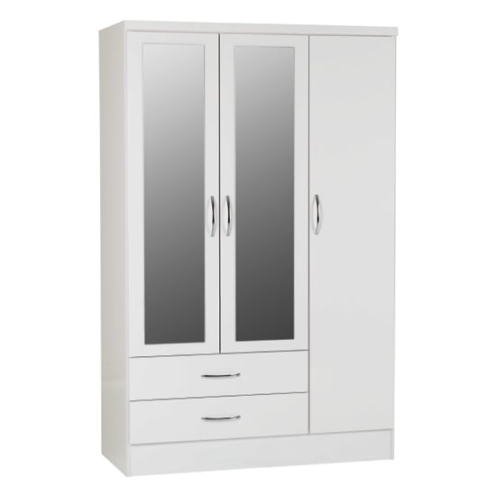 Read more about Noir mirrored wardrobe in white gloss with 3 doors 2 drawers