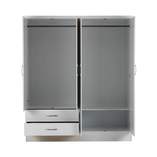 Noir Mirrored Wardrobe In White Gloss With 4 Doors 2 Drawers_3