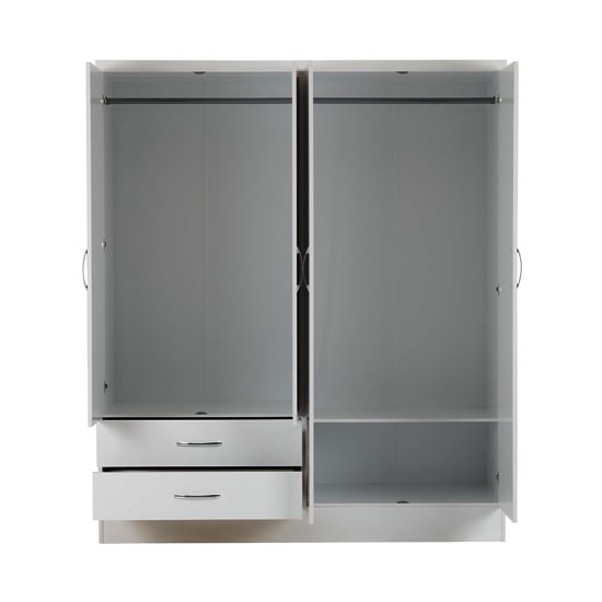 Mack Oak Wooden Wardrobe With 4 Doors 2 Drawers White Gloss Front