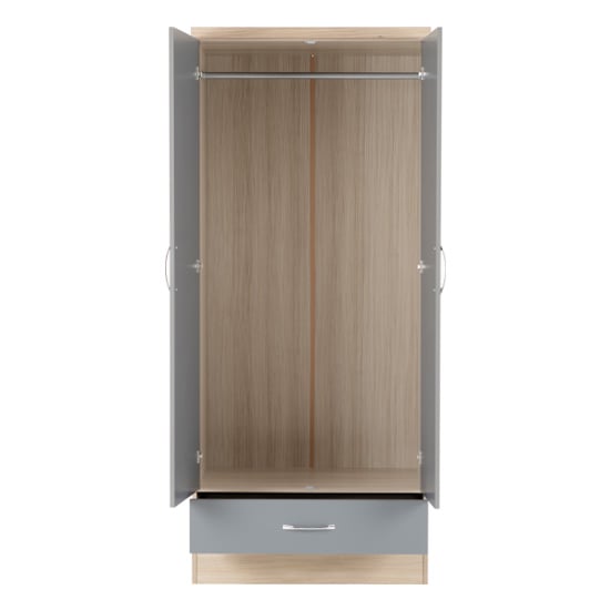 Mack Oak Wooden Wardrobe With 2 Doors Grey Gloss Front