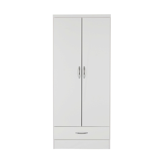 Mack Oak Wooden Wardrobe With 2 Doors White Gloss Front