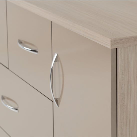 Noir 5 Drawers Sideboard In Oyster High Gloss And Light Oak_3