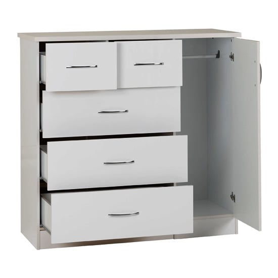 Noir Wooden Sideboard In White High Gloss With 5 Drawers_2