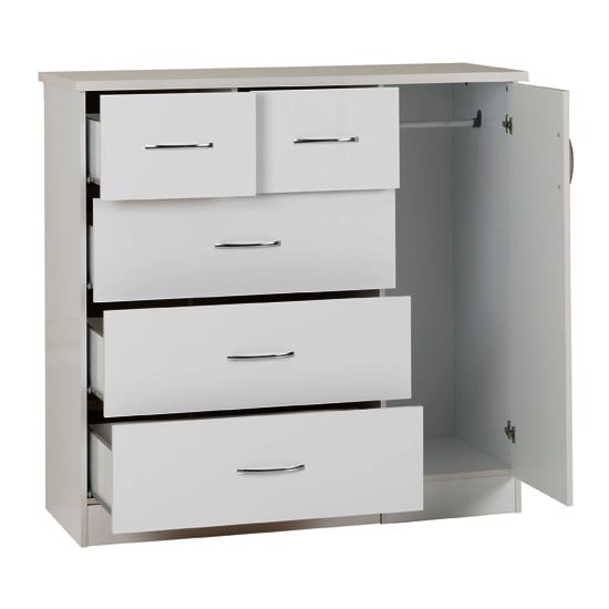 Mack Wooden Sideboard With 5 Drawers White Gloss Front In Oak