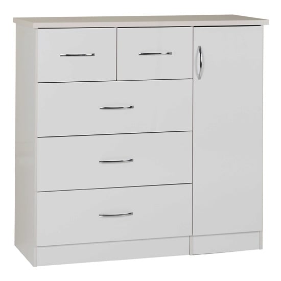 Product photograph of Noir Wooden Sideboard In White High Gloss With 5 Drawers from Furniture in Fashion