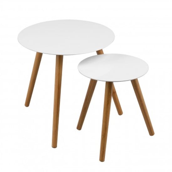 Photo of Nusakan round high gloss nest of 2 tables in white