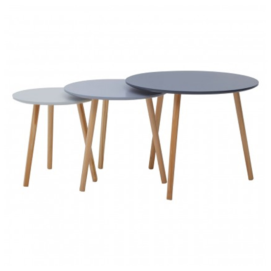 Photo of Nusakan round high gloss nest of 3 tables in grey