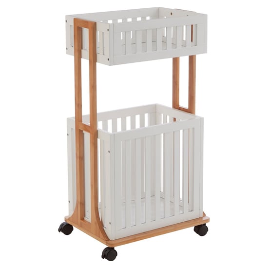 Product photograph of Nusakan Wooden 2 Tier Storage Trolley In White And Natural from Furniture in Fashion