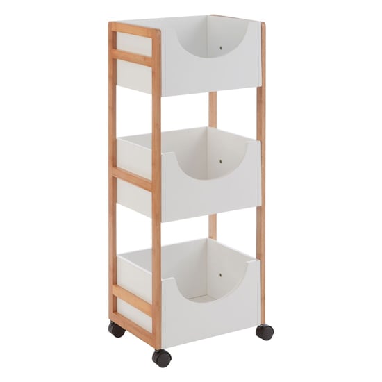 Photo of Nusakan wooden 3 tier storage trolley in white and natural