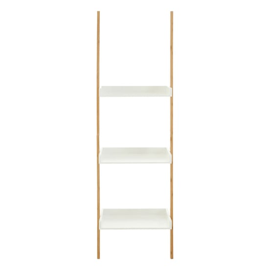 Nusakan Wooden 3 Tier Ladder Shelving Unit In White And Natural