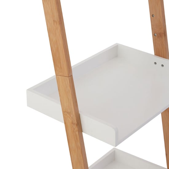 Nusakan Wooden 3 Tier Ladder Shelving Unit In White And Natural