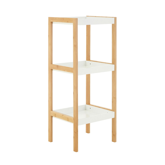 Photo of Nusakan wooden 3 tier shelving unit in white and natural