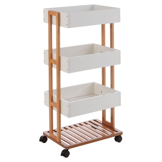 Photo of Nusakan wooden 4 tier storage trolley in white and natural