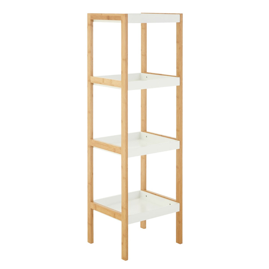 Read more about Nusakan wooden 4 tier shelving unit in white and natural