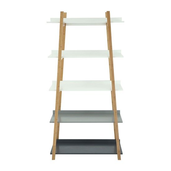Nusakan Wooden 5 Tier Ladder Shelving Unit In White And Natural