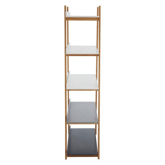 Nusakan Wooden 5 Tier Ladder Shelving Unit In White And Natural