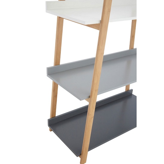 Nusakan Wooden 5 Tier Ladder Shelving Unit In White And Natural