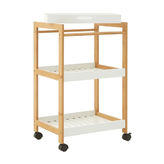 Read more about Nusakan wooden 3 tier shelving trolley in white and natural