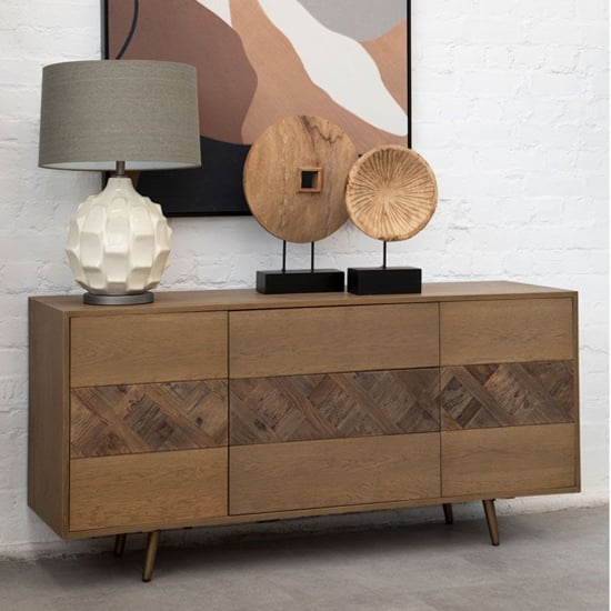 Photo of Nushagak wooden sideboard with 2 doors and 3 drawers in brown