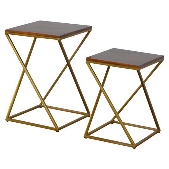 Nutty Wooden Set Of 2 Nesting Tables In Chestnut With Gold Base_2