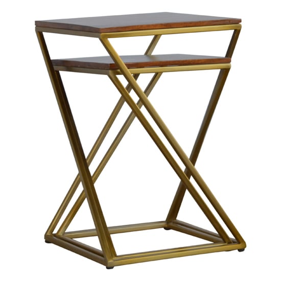 Nutty Wooden Set Of 2 Nesting Tables In Chestnut With Gold Base_3
