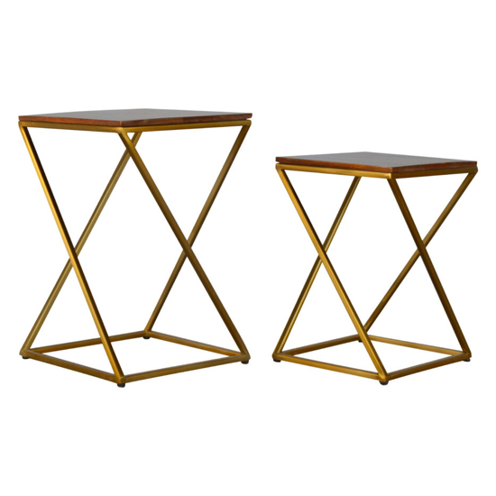 Nutty Wooden Set Of 2 Nesting Tables In Chestnut With Gold Base_4