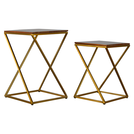 Nutty Wooden Set Of 2 Nesting Tables In Chestnut With Gold Base_1
