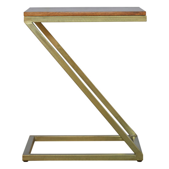 Nutty Wooden Z-Shaped Side Table In Chestnut With Gold Base_2