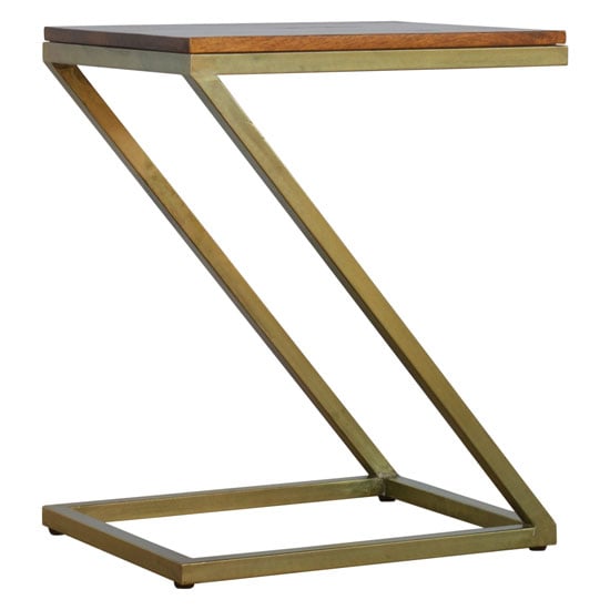 Read more about Nutty wooden z-shaped side table in chestnut with gold base