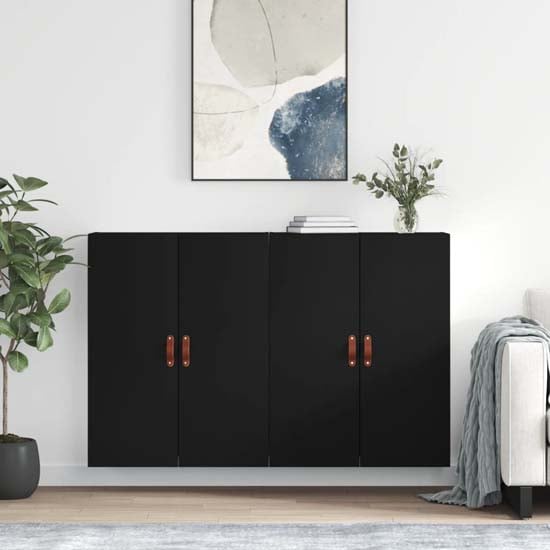 Nuuk Wooden Sideboard Wall Mounted With 4 Doors In Black