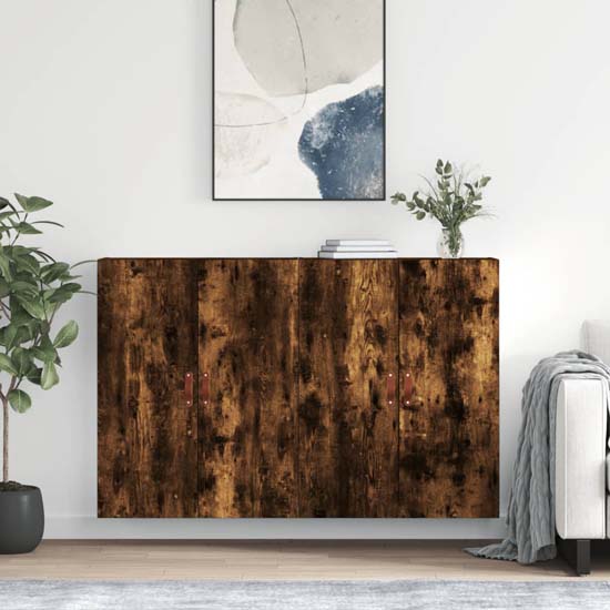 Nuuk Wooden Sideboard Wall Mounted With 4 Doors In Smoked Oak