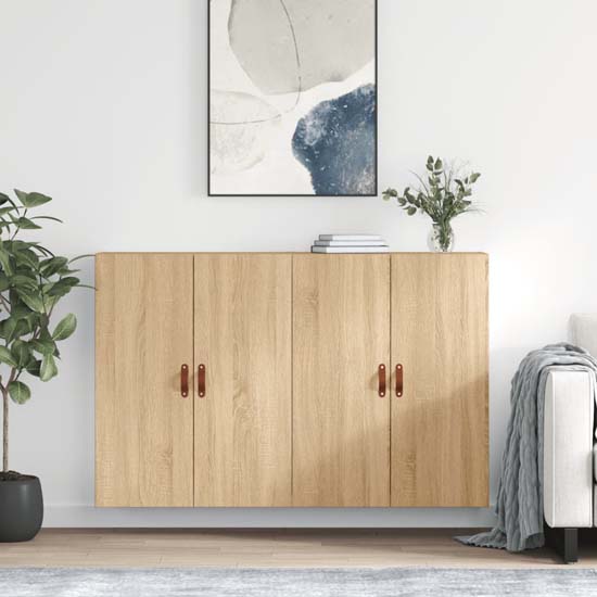 Nuuk Wooden Sideboard Wall Mounted With 4 Doors In Sonoma Oak