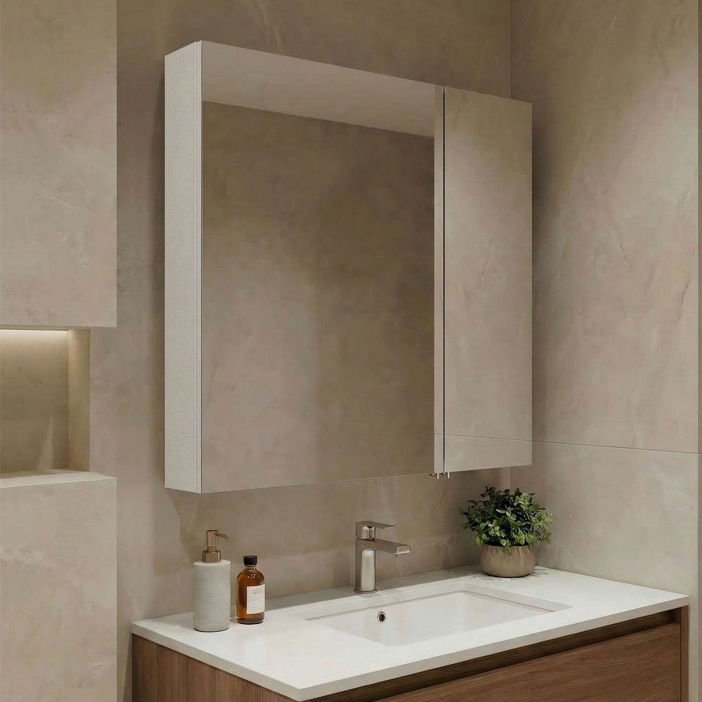 Nuvola 600mm Wooden Bathroom Mirror Cabinet in Cashmere