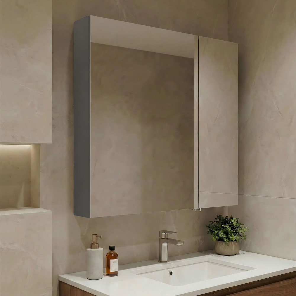 Nuvola 600mm Wooden Bathroom Mirror Cabinet in Grey