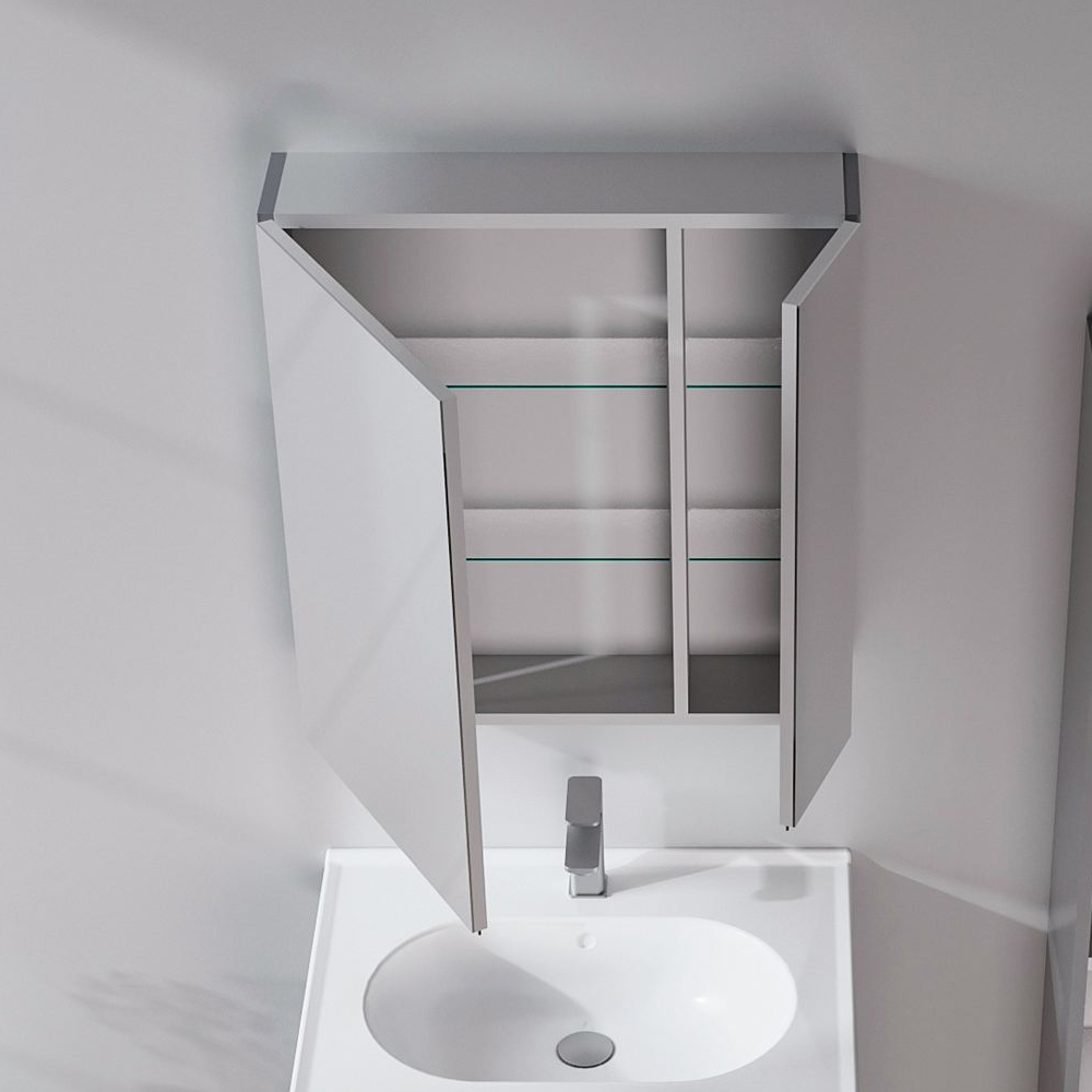 Nuvola 600mm Wooden Bathroom Mirror Cabinet in Grey