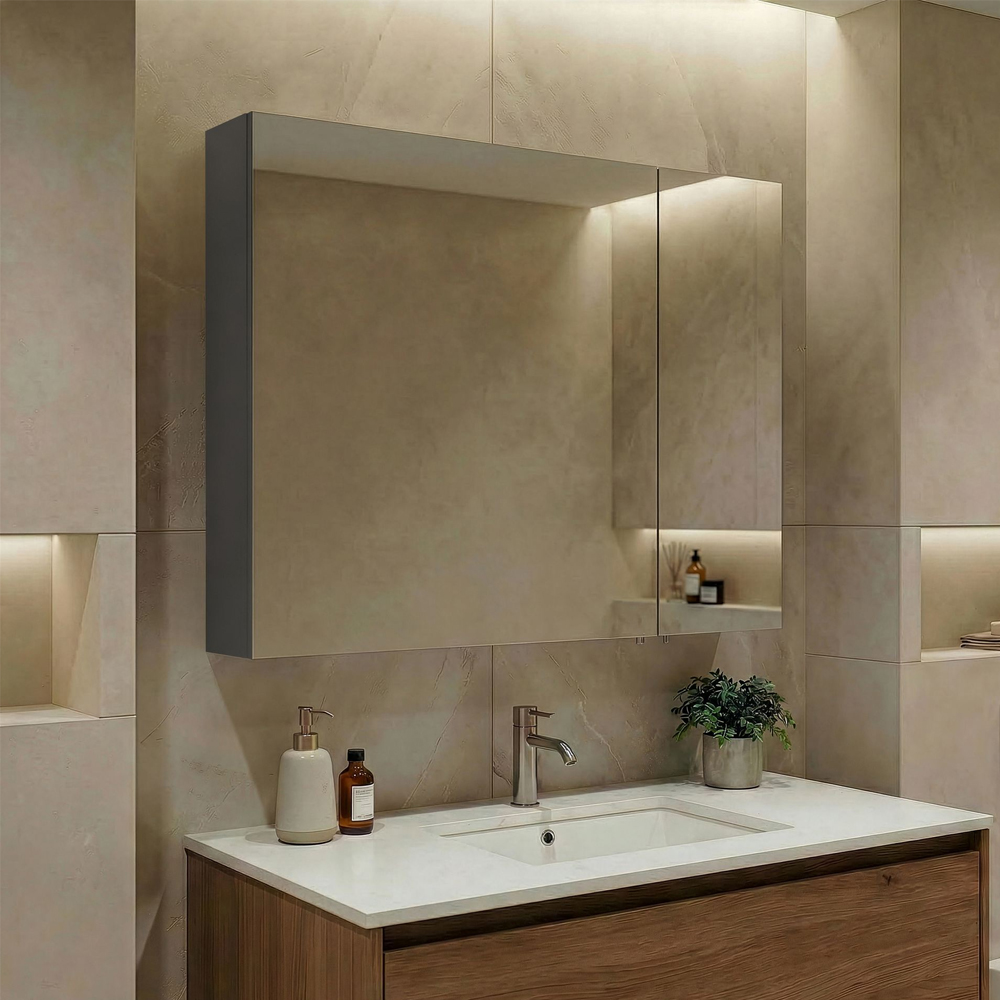 Nuvola 750mm Wooden Bathroom Mirror Cabinet in Anthracite