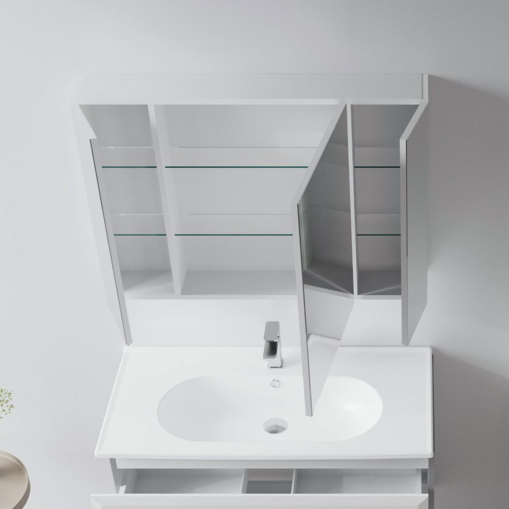 Nuvola 970mm Wooden Bathroom Mirror Cabinet in Cashmere