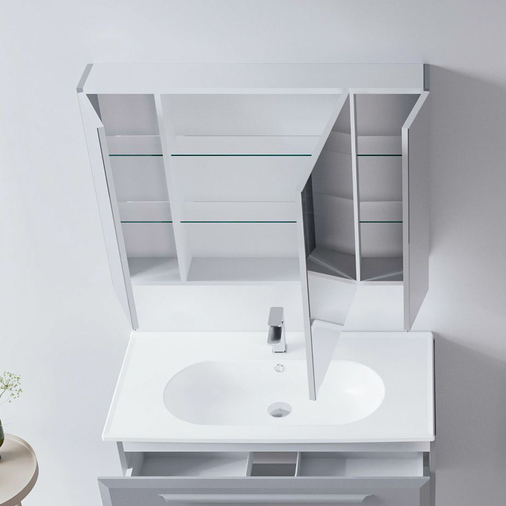 Nuvola 970mm Wooden Bathroom Mirror Cabinet in Grey