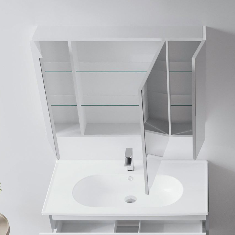 Nuvola 970mm Wooden Bathroom Mirror Cabinet in White
